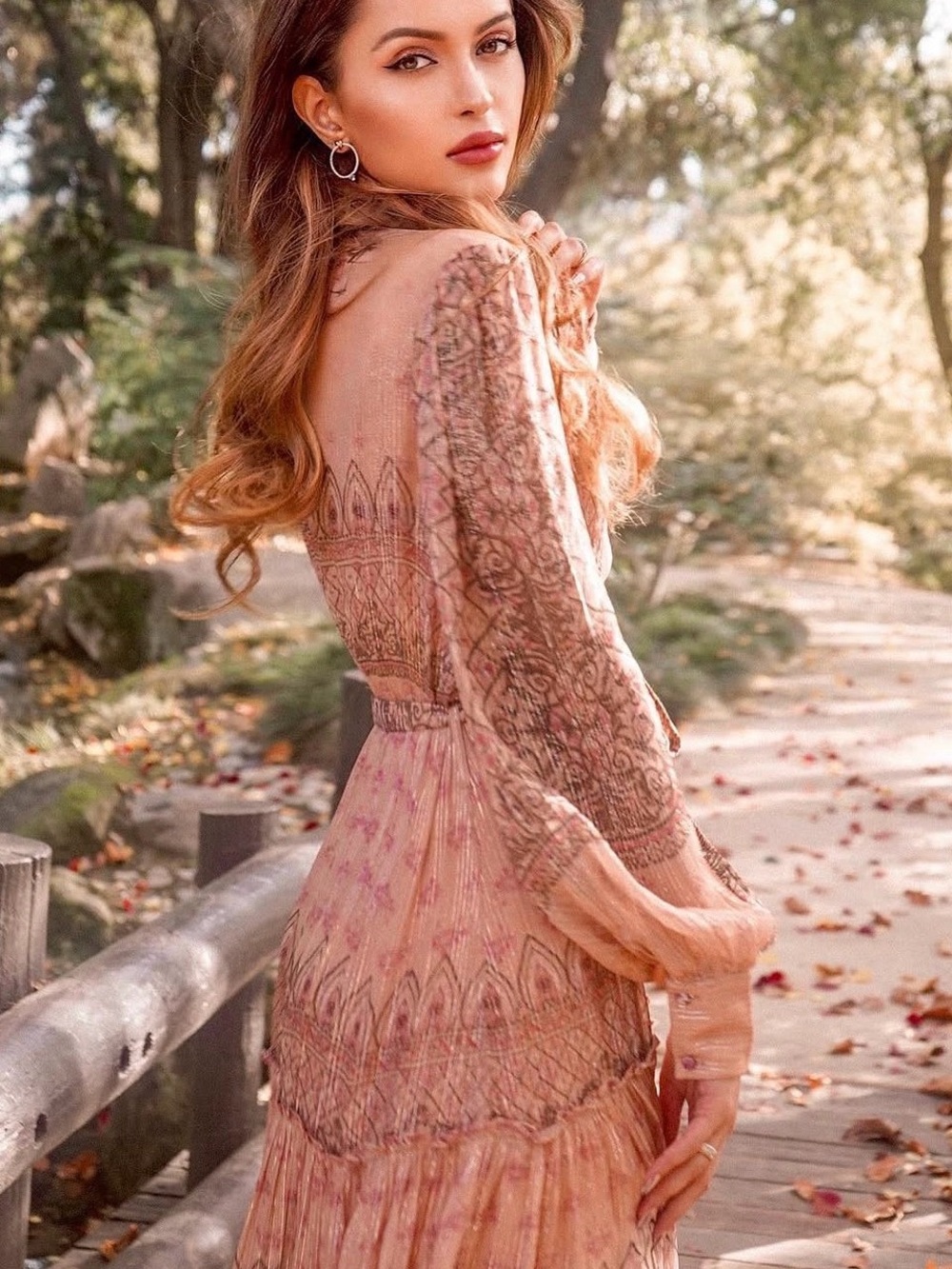 HEMANT & NANDITA Blush Pink Lace Tiered Maxi Dress - Picture 2 of 6
